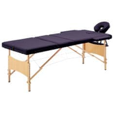 Greatstore Zložljiva masažna miza 3-conska les vijolična