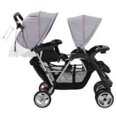 shumee Dvojni otroški voziček jeklen sive in črne barve