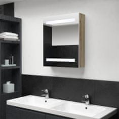 Greatstore LED kopalniška omarica z ogledalom bela in hrast 50x14x60 cm
