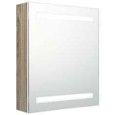 Greatstore LED kopalniška omarica z ogledalom bela in hrast 50x14x60 cm