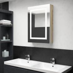 Greatstore LED kopalniška omarica z ogledalom bela in hrast 50x13x70 cm
