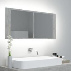 Greatstore LED kopalniška omarica z ogledalom betonsko siva 100x12x45 cm