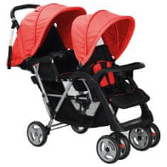 shumee Dvojni otroški voziček jeklen rdeče in črne barve
