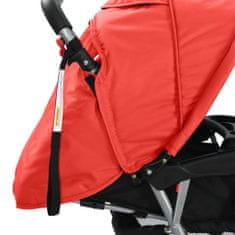 Greatstore Dvojni otroški voziček jeklen rdeče in črne barve