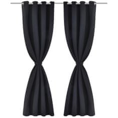 Greatstore 2 kosa črnih zaves z obročki 135 x 245 cm