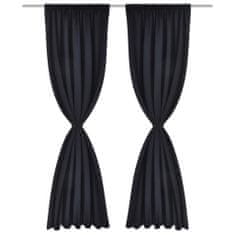 Greatstore 2 kosa črnih zarobljenih zaves z obročki 135 x 245 cm