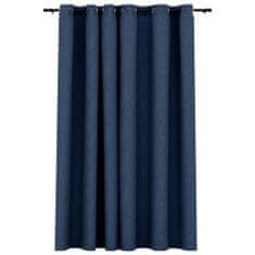 Greatstore Zatemnitvena zavesa z obročki videz platna modra 290x245 cm