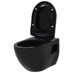 Greatstore Viseča WC školjka keramična črna