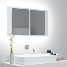 Greatstore LED kopalniška omarica z ogledalom visok sijaj bela 80x12x45 cm