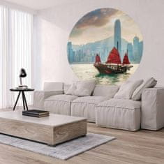 shumee WallArt Okrogla stenska poslikava Skyline z ladjo za smeti, 142,5 cm