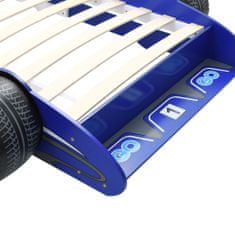 Greatstore Otroška postelja dirkalni avtomobil 90x200 cm modra