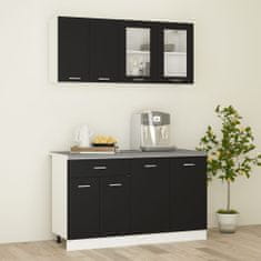 shumee 4-delni komplet kuhinjskih omaric z zgornjim delom, črna barva, iverna plošča