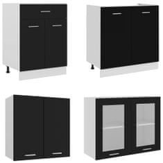 shumee 4-delni komplet kuhinjskih omaric z zgornjim delom, črna barva, iverna plošča