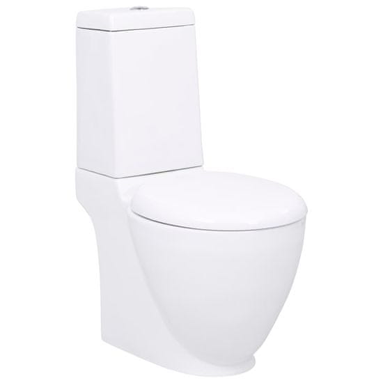 Vidaxl Keramična WC školjka okrogla pretok vode spodaj bela