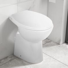 Greatstore Visoka WC školjka brez roba počasno zapiranje 7 cm višja bela