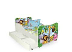 Halmar Otroška postelja z letvico in vzmetnico Happy Jungle - bela / kombinacija barv