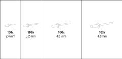 YATO  Aluminijasta zakovica nastavljeno 400ks (2,4, 3,2, 4,0, 4,8mm)
