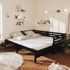 shumee Izvlečna dnevna postelja črna trdna borovina 2x(90x200) cm