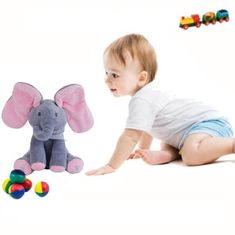 Mormark Pojoči plišasti slonček, govoreča pojoča mehka igrača, roza - FLAPSY