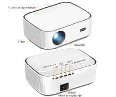 Byintek K45 prenosni LED projektor, Full HD, Android, WiFi, Bluetooth, 1 GB + 16 GB, bel
