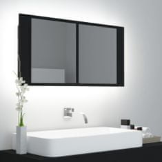 shumee LED kopalniška omarica z ogledalom črna 90x12x45 cm