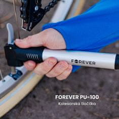 Forever PU-100 kolesarska zračna tlačilka, prenosna, montaža na kolo, ventil Schrader in Presta, do 70 PSI (4,8 bar), aluminij, črno-srebrna