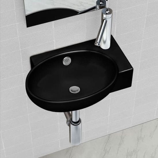 shumee Keramičen kopalniški umivalnik okrogel z luknjo za pipo črn