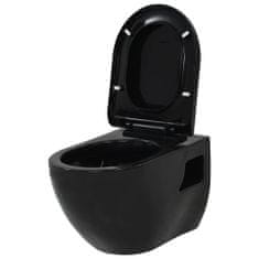 shumee Viseča WC školjka z vgradnim kotličkom keramika črna