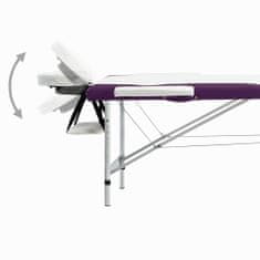 Greatstore 2-conska zložljiva masažna miza aluminij bela in vijolična