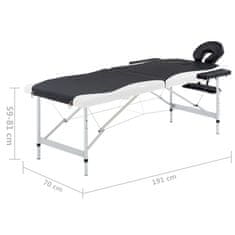 Greatstore 2-conska zložljiva masažna miza aluminij črne in bele barve