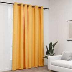 Greatstore Zatemnitvena zavesa z obročki videz platna rumena 290x245 cm