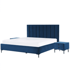 Beliani Žametno pohištvo za spalnico 180 x 200 cm modra SEZANNE