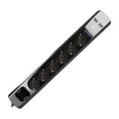 Volino Podaljšek/razdelilec s stikalom in prenapetostno zaščito OR 6x 2P+Z, 2x USB 3m črn- schuko