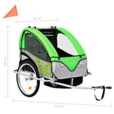 Vidaxl Otroška kolesarska prikolica in voziček 2 v 1 zelena in siva