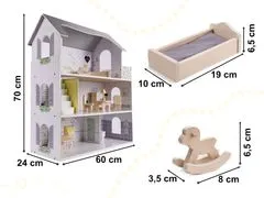 Aga Lesena hišica za lutke s pohištvom 70 cm Siva