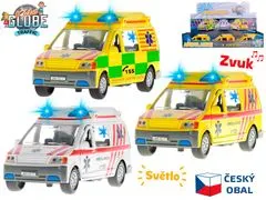 Kids Globe Otroški globus Traffic Ambulance 14 cm kovinski reverzni baterijski pogon češki dizajn svetloba in zvok