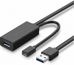 Ugreen USB podaljšek, možnost napajanja, 5m, črn (20826)