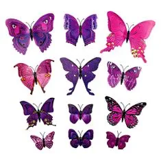 Northix 12 kosov vijoličnih okrasnih 3D papirnatih metuljev za stene 