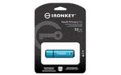 Kingston Ironkey USB ključ, 32 GB, USB 3.2 Gen 1, kovinski, strojna zaščita, moder (IKVP50/32GB)