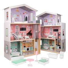 Aga Lesena hiša za lutke s pohištvom Pastel