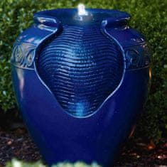 Teamson Peaktop - Zunanja modra glazirana talna fontana z LED lučjo