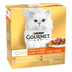 Gourmet Gold mačje konzerve, Multipack 12x (8x 85 g) – koščki v soku z zelenjavo