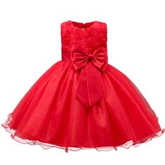 Northix Večerna obleka s pentljo in rožami - rdeča (160) 