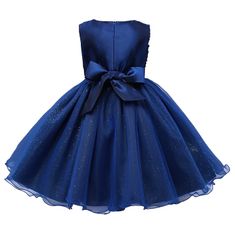 Northix Večerna obleka s pentljo in rožami - modra (140)