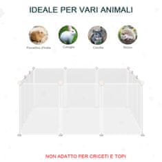 PAWHUT PawHut Kovinska in PP modularna ograja za kunce, kužke in male živali, 12 panelov 35x45cm bela