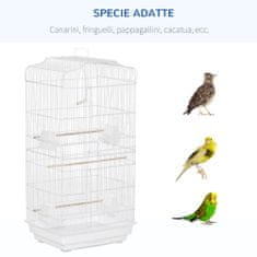 PAWHUT PawHut Kletka za ptice z gredicami, gugalnico in skledo, kovinska in plastična voljera, 46,5x35,5x92 cm, bela
