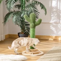 PAWHUT PawHut Cactus praskalno drevo za odrasle mačke in mačkone, vrv iz sisala in lesen podstavek z žogo, 32x32x60cm, zeleno