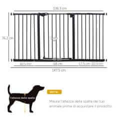 PAWHUT PawHut Vrata za pse in hišne ljubljenčke 3 nastavljivi podaljški širine do 147,5 cm s samodejnim zapiranjem, črna