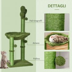 PAWHUT Drevo za praskanje
za mačke in
mačkone v obliki kaktusa s sisalovo vrvjo, žogicami in
visečo mrežo, višina
96 cm, zelena
