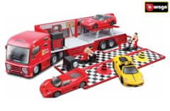 BBurago Avto s prikolico in dodatki Ferrari Race & Play plastika v škatli 1:43